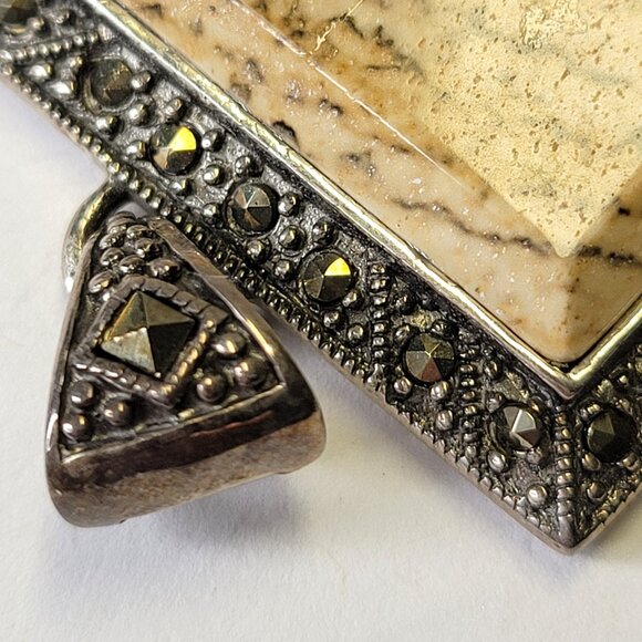 Jasper Square Pendant 925 Sterling Silver - Picture 4 of 10